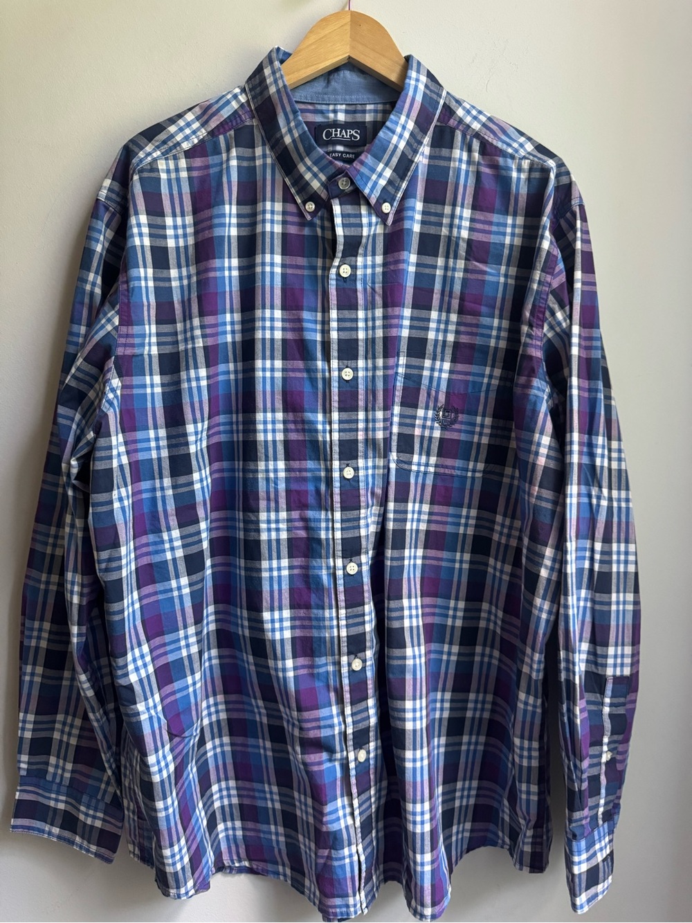 Chaps Men’s Purple Plaid Button-Down Shirt Grandpa Dad Vibes